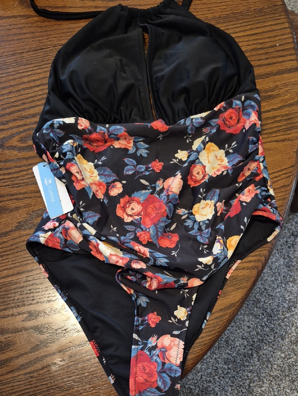 Cupshe Black Floral One-Piece Swimsuit